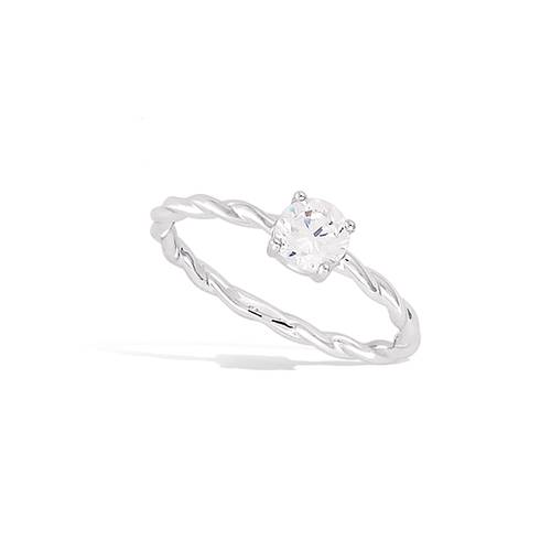 Bague solitaire torsadée oxyde blanc - Argent 925