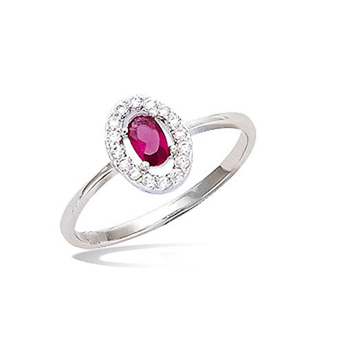 Bague ovale ornée d'oxydes de zirconium rouges - Argent 925