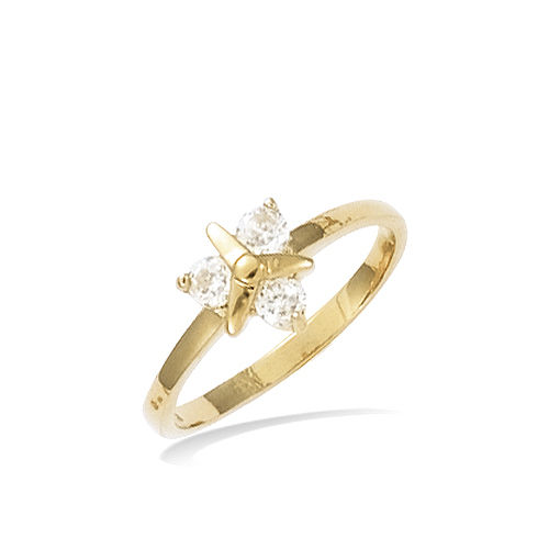 Bague fleur oxydes blancs - Plaqué Or