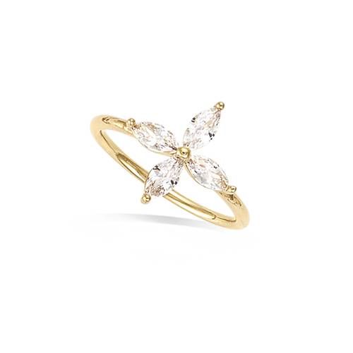 Bague fleur oxydes blancs sertie griffes - Plaqué Or