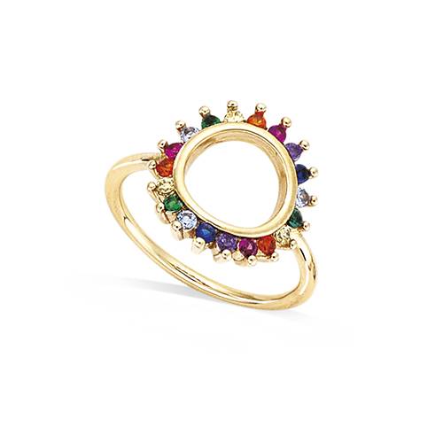 Bague cercle évidé multicolore - Plaqué Or