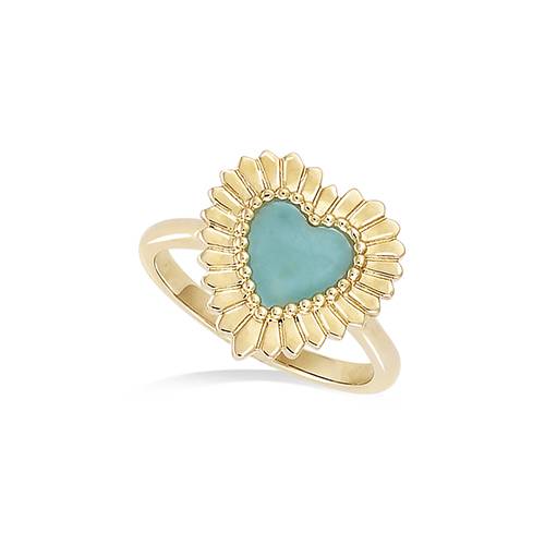 Bague - Coeur - Amazonite véritable - Plaqué Or