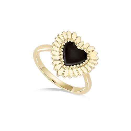Bague - Cœur - Onyx véritable - Plaqué Or