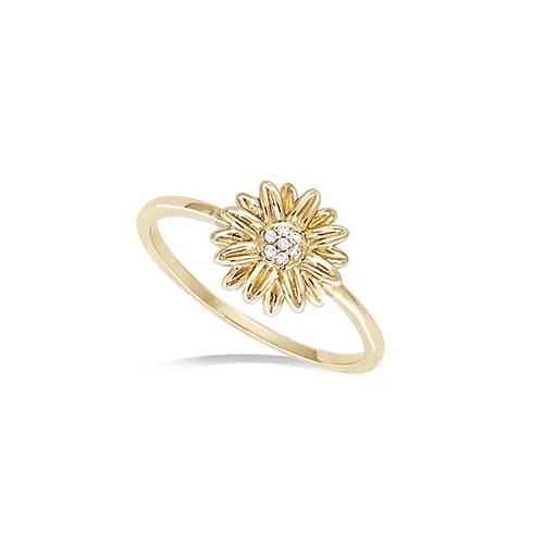 Bague solitaire fleur de tournesol oxydes - Plaqué Or