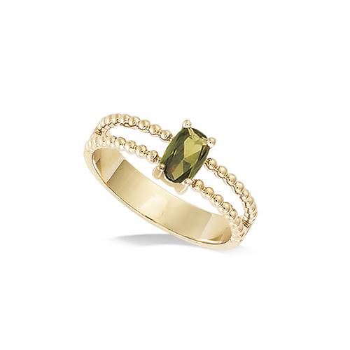 Bague rectangle verte olive - Plaqué Or