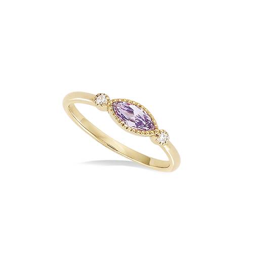 Bague marquise lavande sertie clos - Plaqué Or