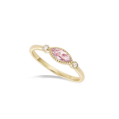 Bague marquise oxyde rose serti clos - Plaqué Or