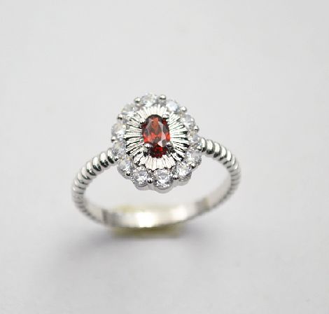 Bague ovale grenat entourée d'oxydes - Plaqué Or