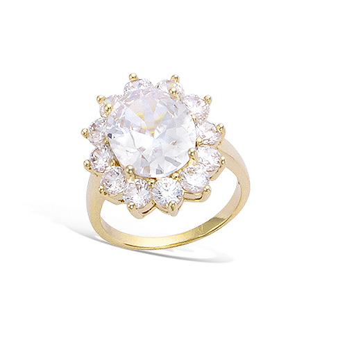 Bague ovale oxydes blancs - Plaqué Or