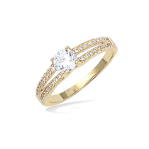 Bague solitaire double rangées oxydes blancs - Plaqué Or
