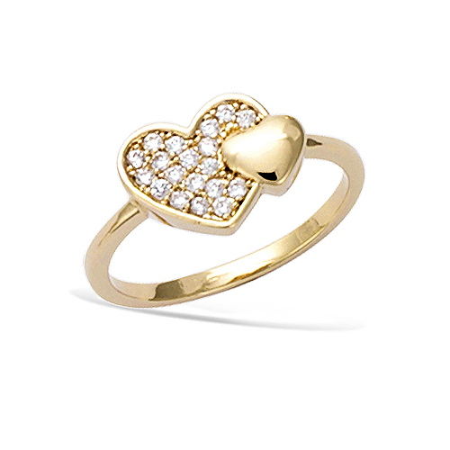 Bague double cœur pavé oxydes - Plaqué Or