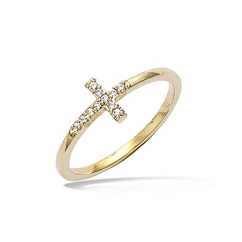 Bague croix oxydes blancs - Plaqué Or