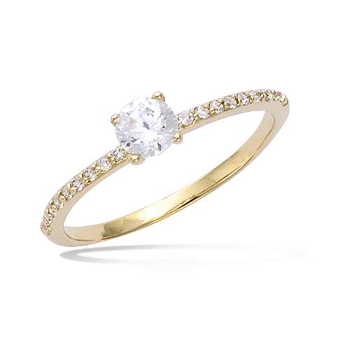 Bague solitaire zirconium diamètre 5 mm - Plaqué Or