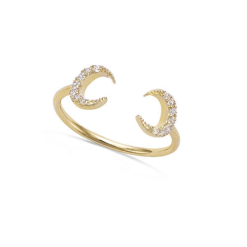 Bague ouverte double croissant lune oxydes diamètre 7 mm - Plaqué Or