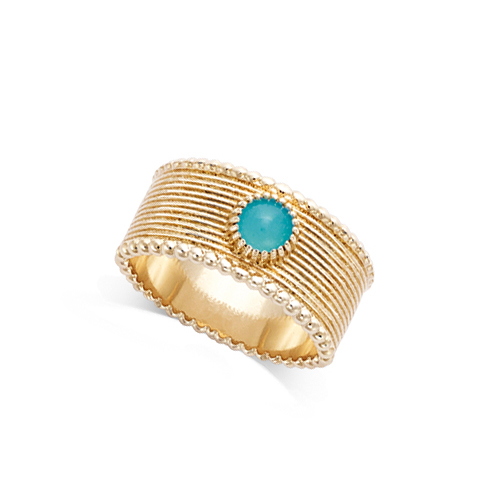 Bague large cabochon couleur amazonite - Plaqué Or