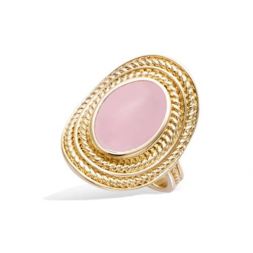 Bague ovale quartz rose véritable - Plaqué Or