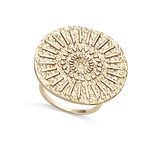 Bague ronde motif Art Déco - Plaqué Or