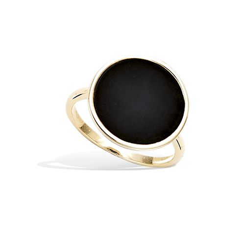Bague ronde imitation onyx diamètre 16 mm - Plaqué Or