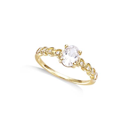 Bague solitaire ovale oxydes de zirconium - Plaqué Or