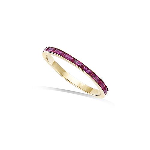 Bague alliance baguette fuchsia - Plaqué Or