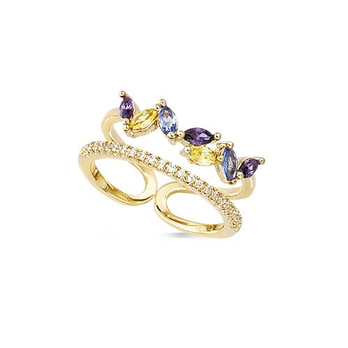 Bague - Double rangées - Améthyste naturelle - Plaqué Or