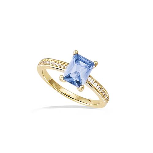 Bague rectangulaire bleu aqua marine - Plaqué Or