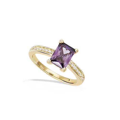 Bague rectangle améthyste et zirconiums - Plaqué Or