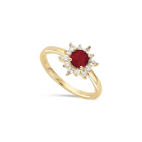 Bague fleur rouge rubis - Plaqué Or