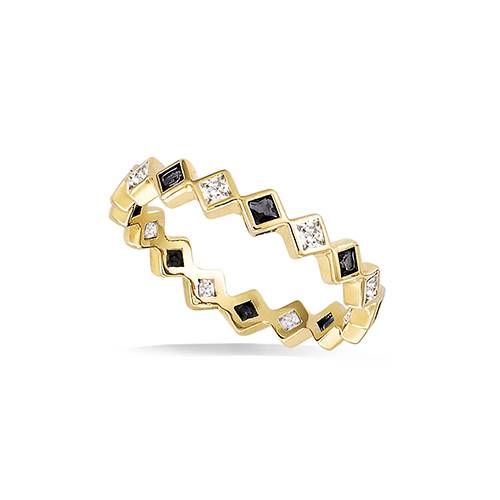 Bague losange oxydes noirs et blancs - Plaqué Or