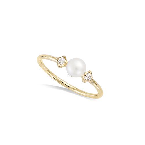 Bague perle d'eau douce véritable blanche avec oxydes - Plaqué Or