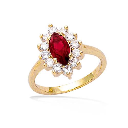 Bague ovale rouge entourage oxydes - Plaqué Or