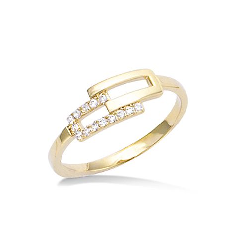 Bague entrelacée rectangle oxydes blancs - Plaqué Or