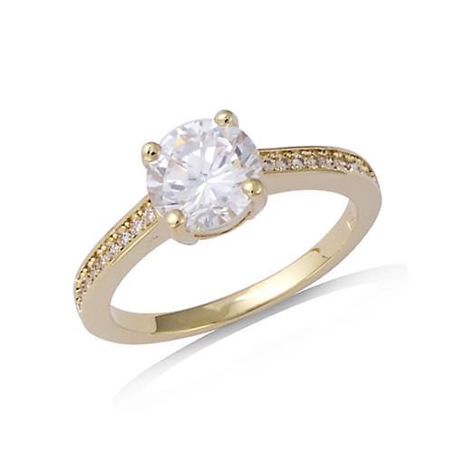 Bague solitaire oxydes blancs - Plaqué Or