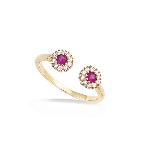 Bague ouverte pastilles fuchsia entourage CZ diamètre 6 mm - Plaqué Or