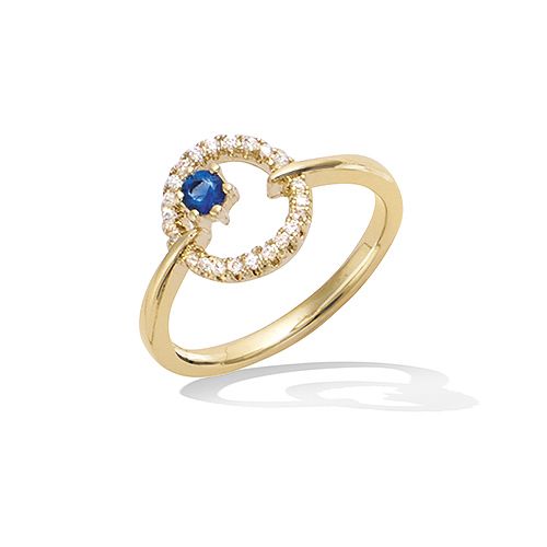 Bague ronde saphir CZ - Plaqué Or