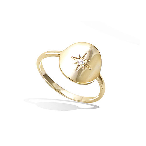 Bague pastille étoile oxydes - Plaqué Or