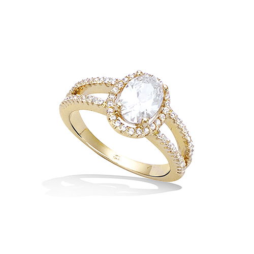 Bague ovale oxydes entourage - Plaqué Or