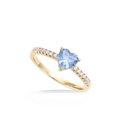 Bague coeur aquamarine synthétique - Plaqué Or
