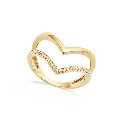 Bague double rangée oxydes blancs - Plaqué Or