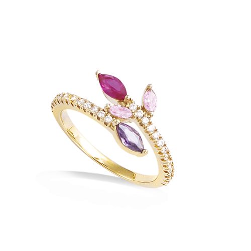 Bague Toi et Moi fleurie oxyde multicolore - Plaqué Or