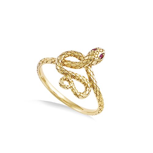 Bague serpent motif yeux fuchsia - Plaqué Or