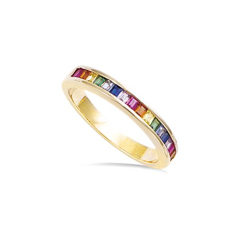 Bague demi alliance serti rail rainbow - Plaqué Or