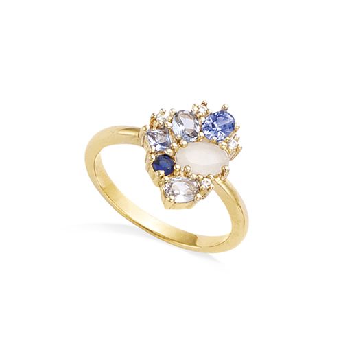 Bague cluster bleue milky - Plaqué Or