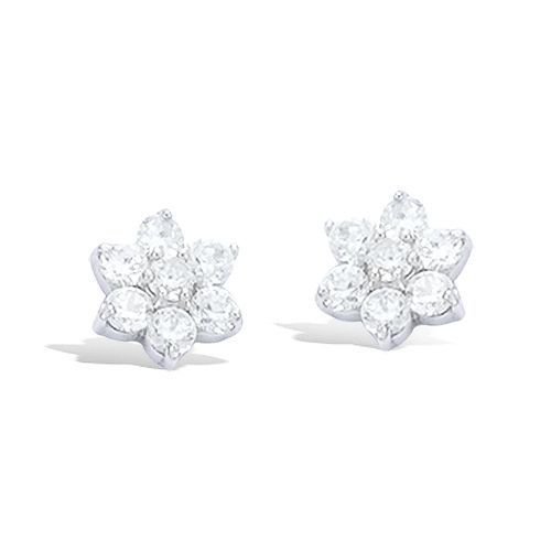 Boucles d’oreilles fleur pavée oxydes blancs - Argent 925