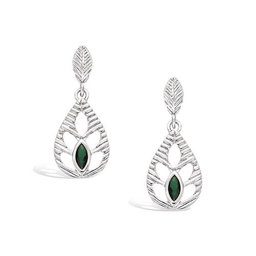 Boucles d’oreilles pendantes feuilles évidées émeraude - Argent 925