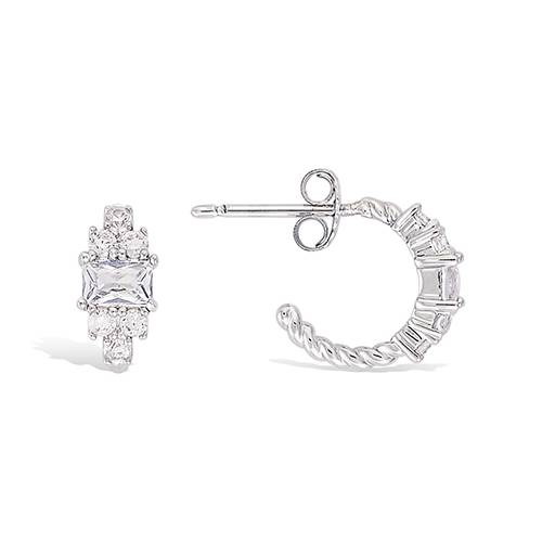 Boucles d’oreilles demi créole carrées oxydes blancs - Argent 925