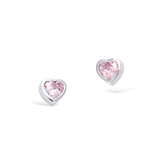 Boucles d’oreilles puces cœur oxydes roses - Argent 925