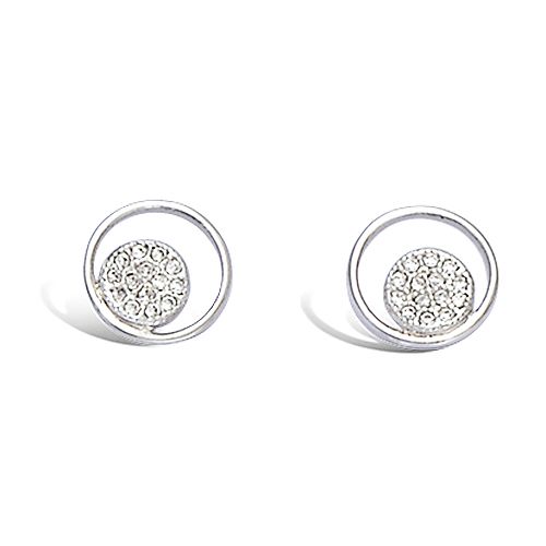 Boucles d’oreilles anneau rond pastille pavée - Argent 925
