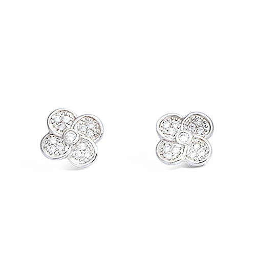 Boucles d’oreilles puces fleurs oxydes blancs diamètre 8 mm - Argent 925