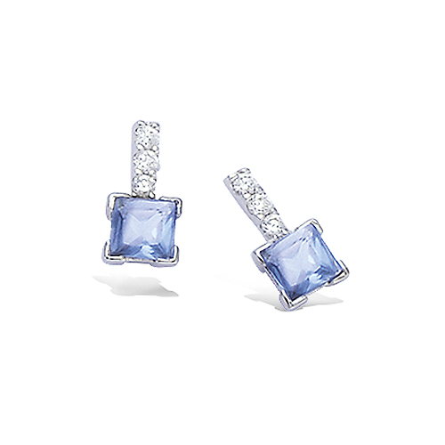 Boucles d’oreilles pendantes carrées tanzanite bleu diamètre 12 mm - Argent 925